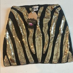 Main Strip Black and Gold Sequin Mini Skirt
